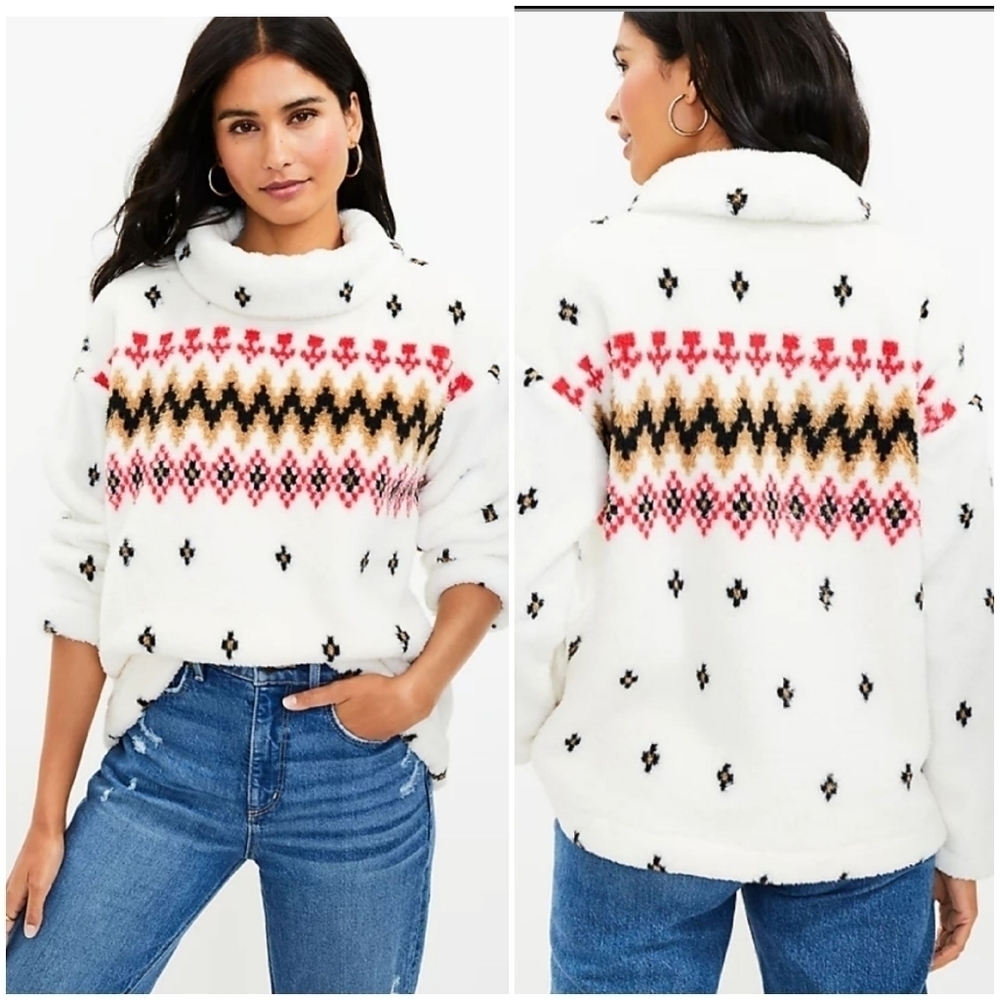 LOFT Sherpa Mock Neck Fair Isle Top SP